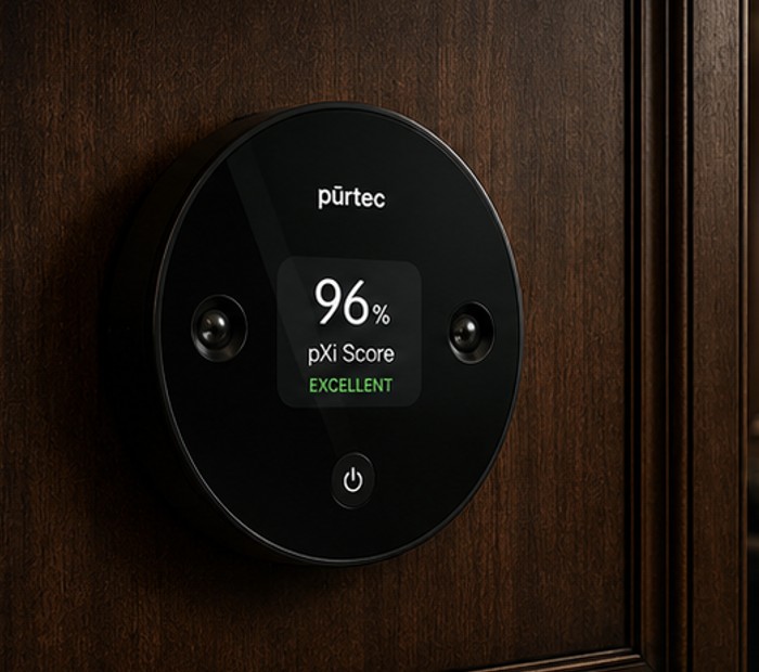pūrtec NøDE environmental sensor mounted on a wall